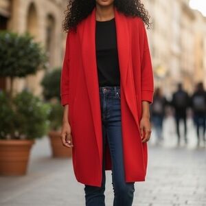 Tahari Wool Vibrant Red Poncho Coat